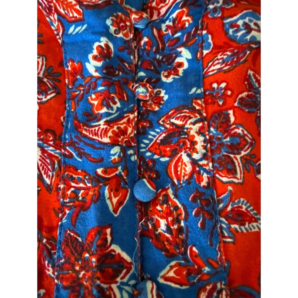 Japna Womens Red Blue Paisley Floral Rayon Maxi Dress V-Neck Smocked Waist L - Picture 2 of 11